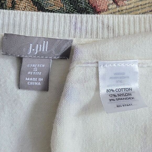 J. Jill Sweater Womens Petite Small Ivory Floral Stretch Knit Short Sleeve Top - Picture 11 of 12